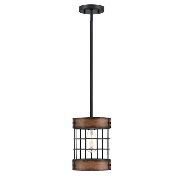 Westinghouse Pendant 60W Langston, Matte Black Barnwood Accents Cage Shade 6117900 - main